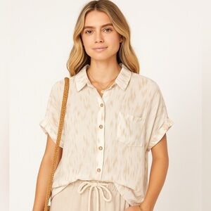 Mittoshop Neutral Ikat Print  Button Front Dolman Sleeve Blouse Top Size M